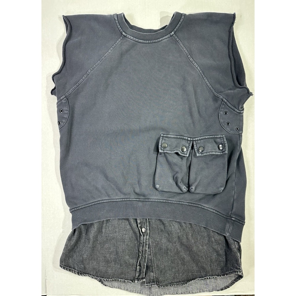 Diesel Sleeveless Utility Sweatshirt Layered Shirt Hem Pockets Gray Men's M